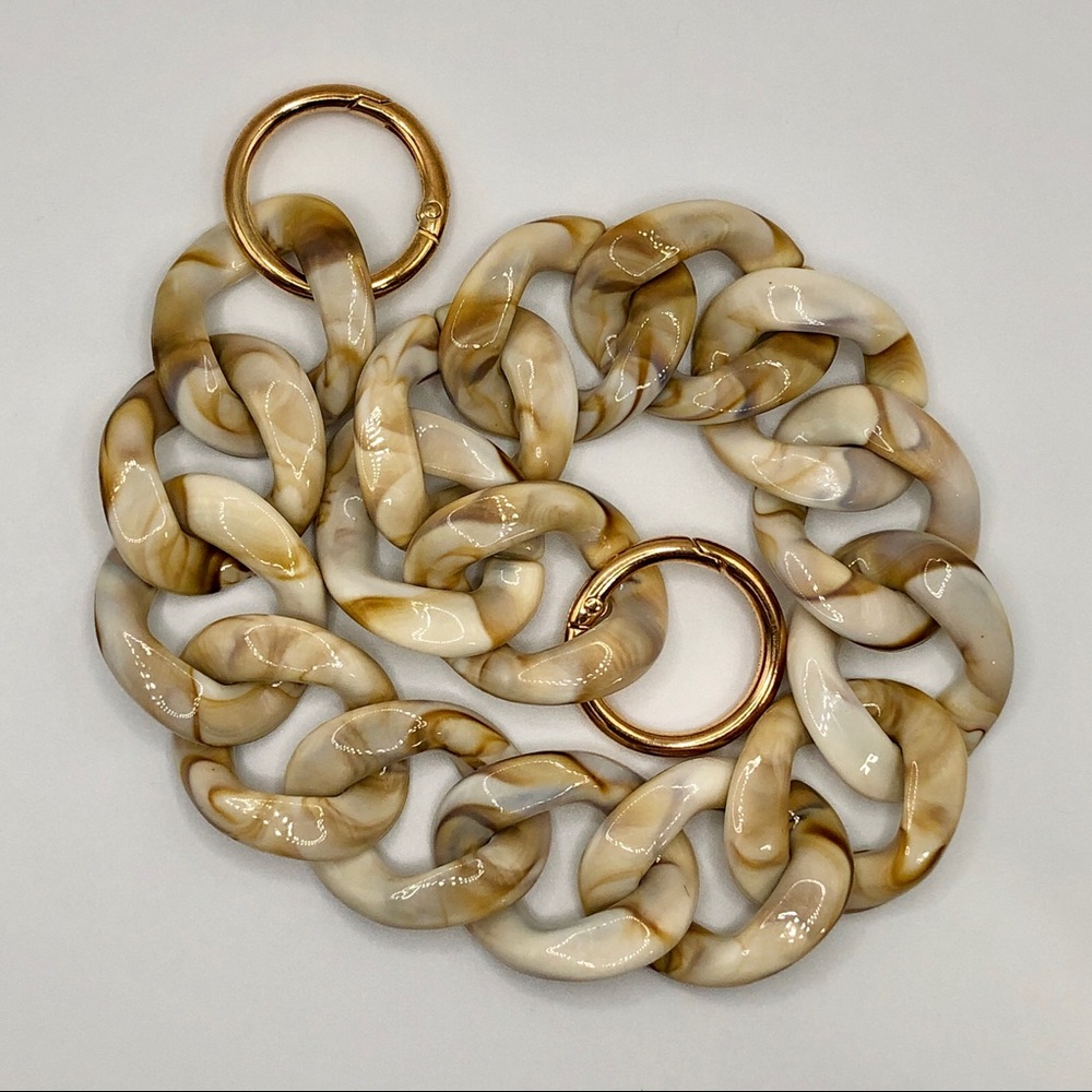 Acrylic chunky chain link bag strap, creamy latte colour links, 68cm